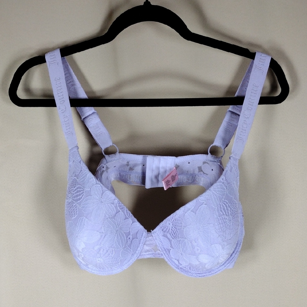 Juicy Couture Lavender Purple Push Up Intimate Underwire Floral Sexy Lace Bra